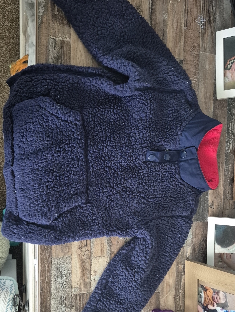 Carter's Navy Sherpa Pullover Jacket with Red Collar Lining